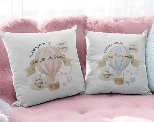Personalised Memorial Cushion: Baby Loss Keepsake with Hot Air Balloon