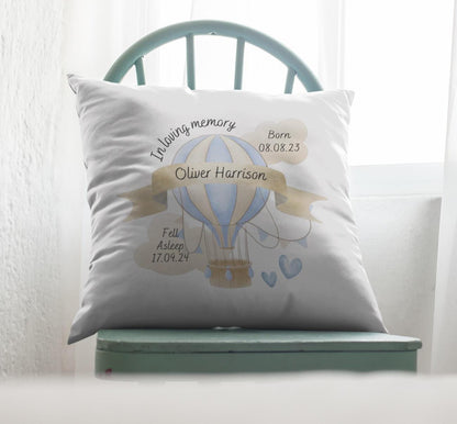 Personalised Memorial Cushion: Baby Loss Keepsake with Hot Air Balloon