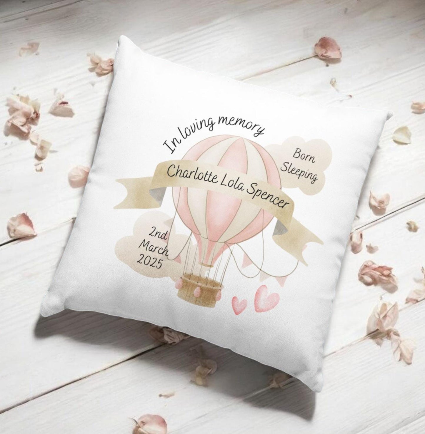 Personalised Memorial Cushion: Baby Loss Keepsake with Hot Air Balloon