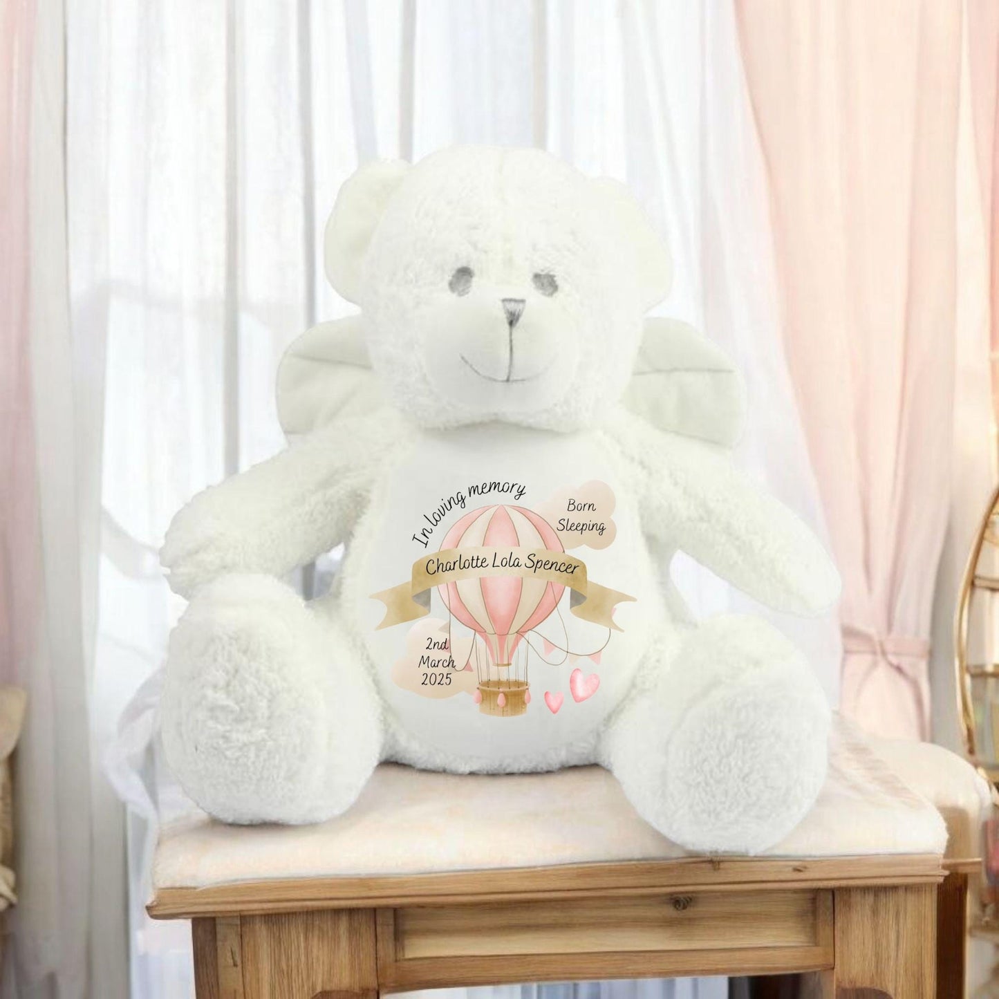 Personalised In Loving Memory Angel Bear Baby Born Sleeping Sunrise Sunset Keepsake Infant Loss Gift For Parents Memorial Date Baby 40cm