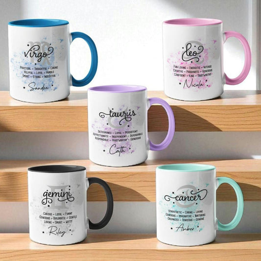 Personalised Zodiac Mug Leo Cancer Virgo Libra Star Sign Attributes Name Birthday Gift Christmas Present Gift For Her For Him Astrology