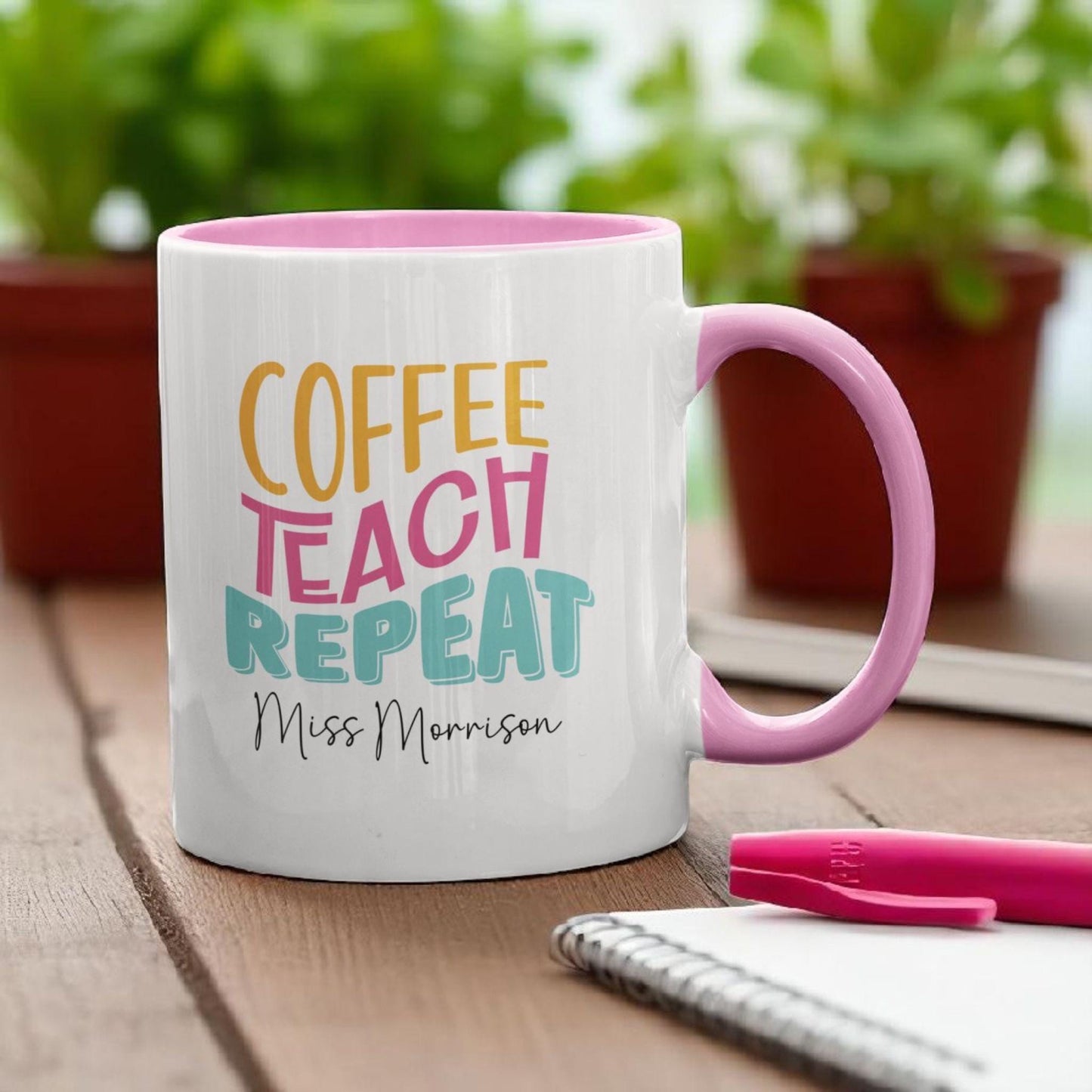 Personalised Teacher Mug End of Year Gift Coffee Teach Repeat Male Teacher Female Teacher Primary School Nursery Teaching Assistant
