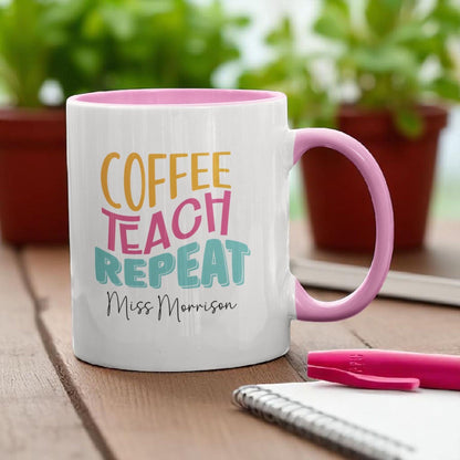 Personalised Teacher Mug End of Year Gift Coffee Teach Repeat Male Teacher Female Teacher Primary School Nursery Teaching Assistant