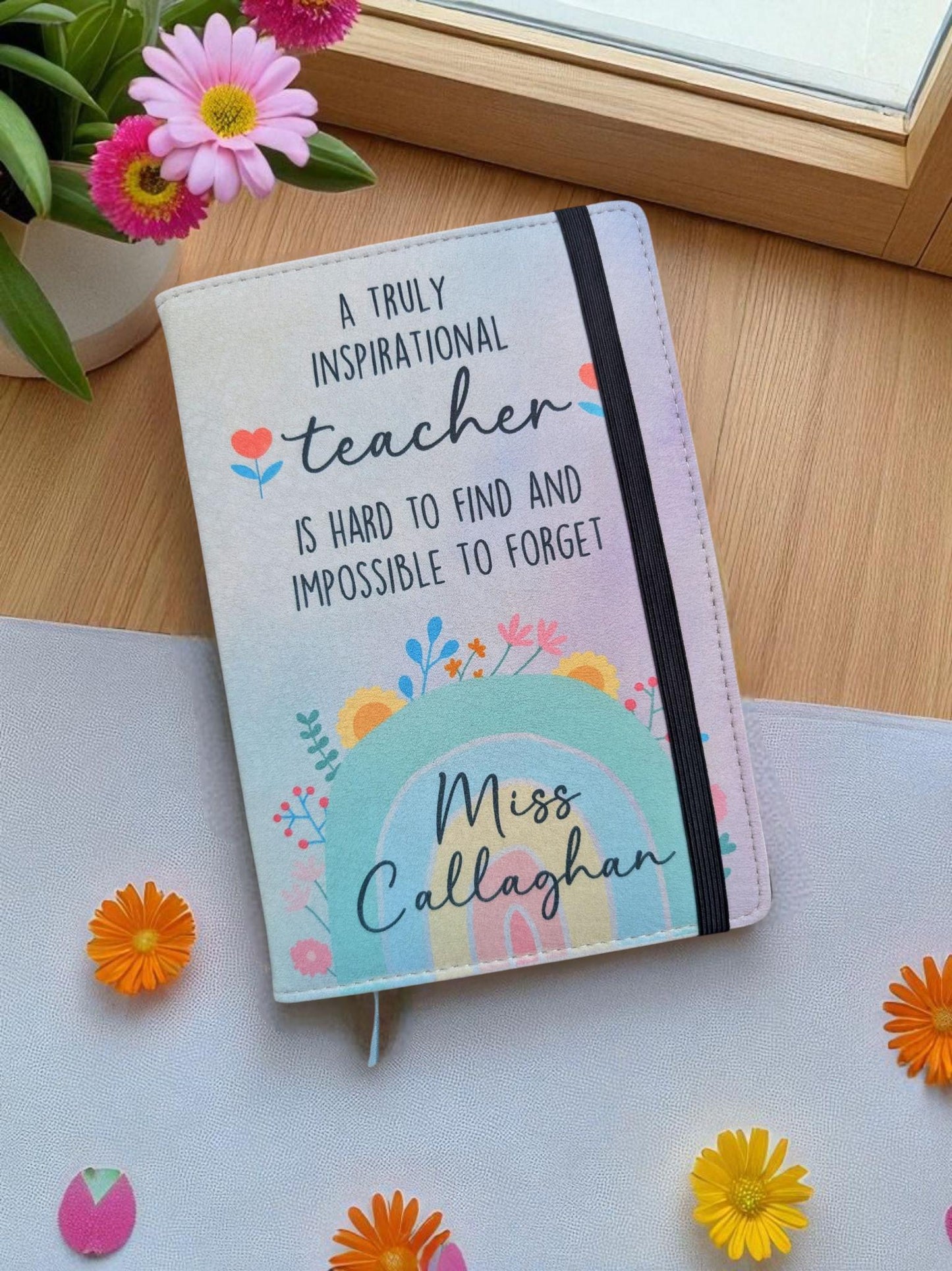 Personalised Teacher Gift Notebook Quote Teacher's Name A5 Lined or A6 Unlined Refillable Pages End Of School Present Primary School Teacher