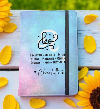 Personalised Star Sign Notebook Zodiac Journal Custom Astrology Leo Virgo Libra Scorpio Gift For Her Birthday Present A5 Lined A6 Plain Page