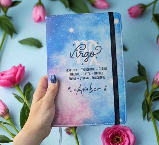 Personalised Star Sign Notebook Zodiac Journal Custom Astrology Leo Virgo Libra Scorpio Gift For Her Birthday Present A5 Lined A6 Plain Page