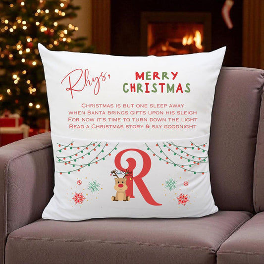 Personalised Christmas Eve Cushion Santa Pillow Christmas Story Pocket Name and Poem