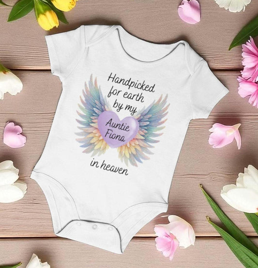 Personalised Memorial Baby Bodysuit: Handpicked For Earth, Loved One In Heaven
