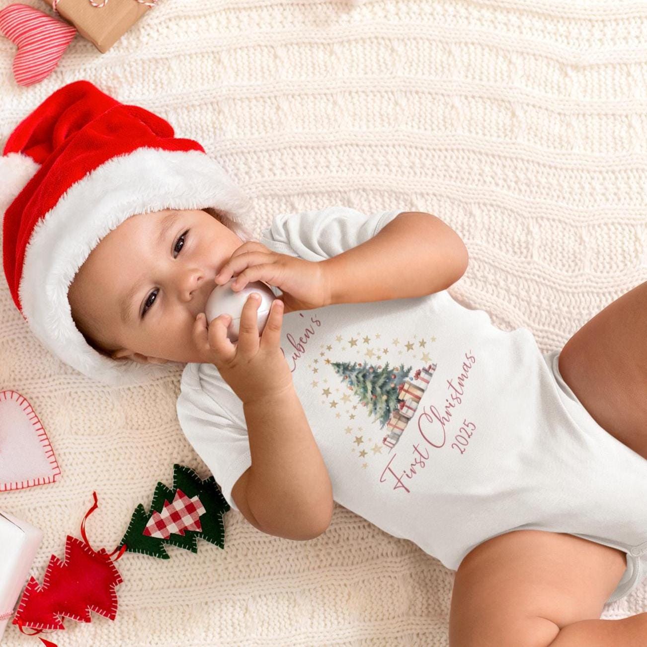 Personalized Baby's First Christmas Sleepsuit 2025: Custom Xmas Outfit