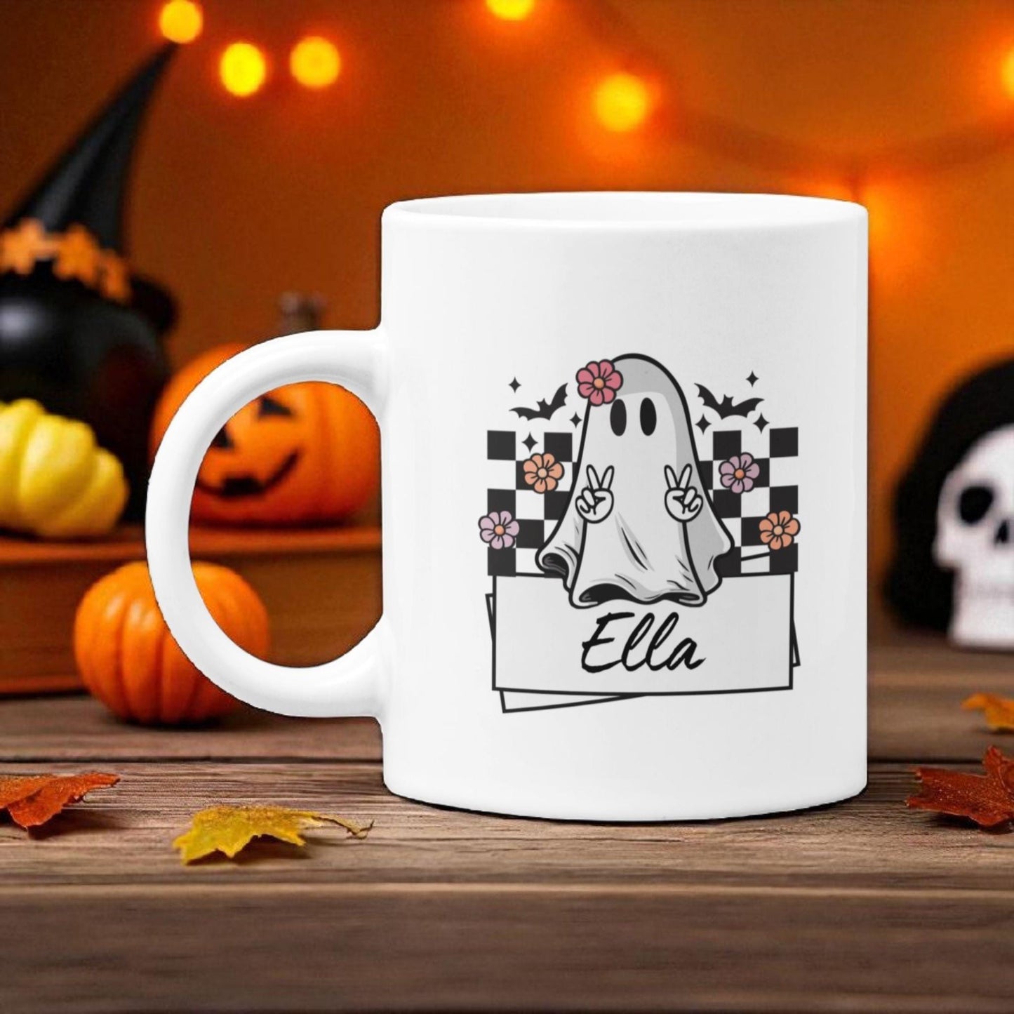 Personalized Halloween Ghost Mug: Custom Name, Ceramic or Polymer
