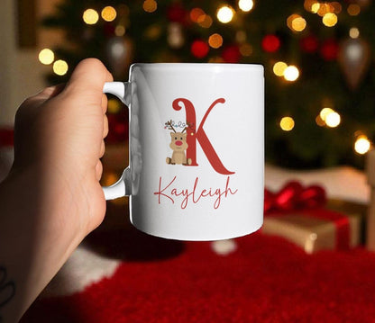 Personalized Christmas Reindeer Mug: Custom Name, Polymer or Ceramic
