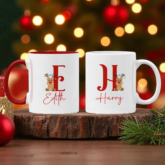 Personalized Christmas Reindeer Mug: Custom Name, Polymer or Ceramic