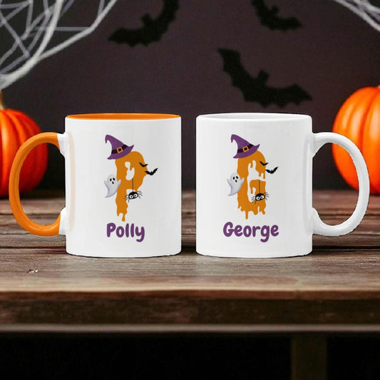 Personalised Halloween Initial Mug | Custom Name Coffee Cup | Kids Safe Polymer or Ceramic Mug | Cute Spooky Gift for Halloween | 11oz Mug