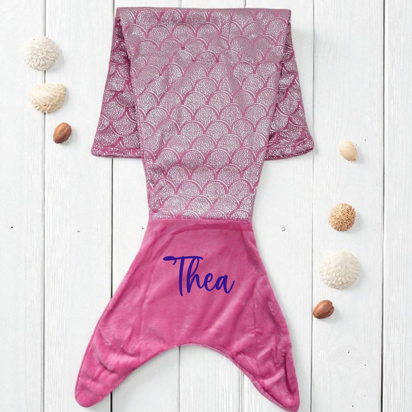 Personalised Mermaid Tail Blanket for Kids and Teens – Custom Name Blanket, Cosy Gift, Girls Boys Birthday Christmas Present - Large Size