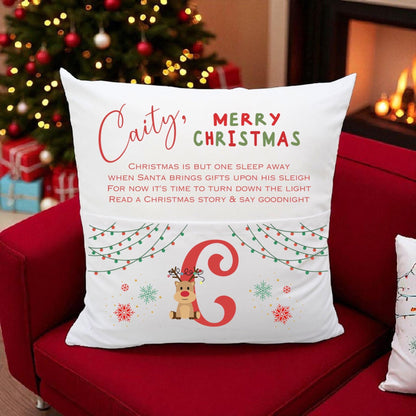 Personalised Christmas Eve Cushion Santa Pillow Christmas Story Pocket Name and Poem