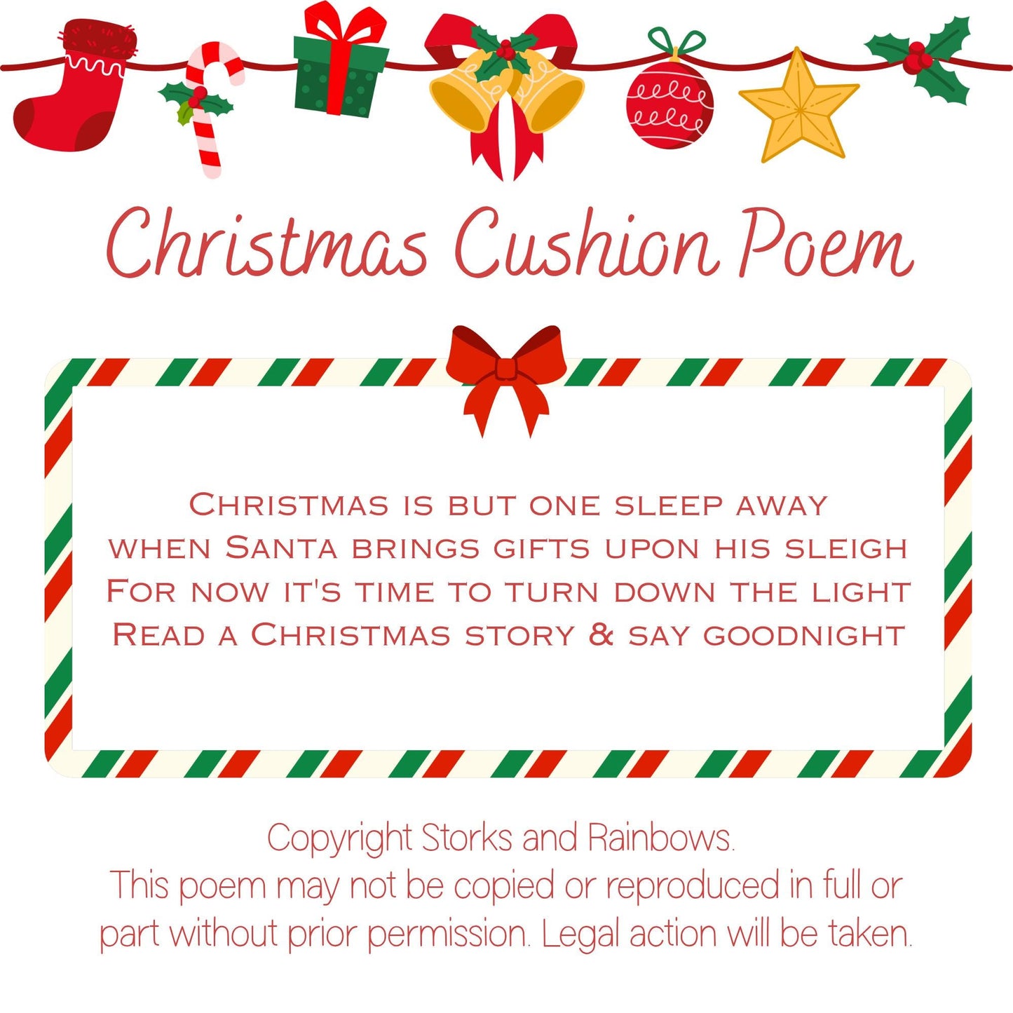 Personalised Christmas Eve Cushion Santa Pillow Christmas Story Pocket Name and Poem