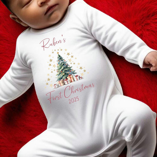Personalized Baby's First Christmas Sleepsuit 2025: Custom Xmas Outfit