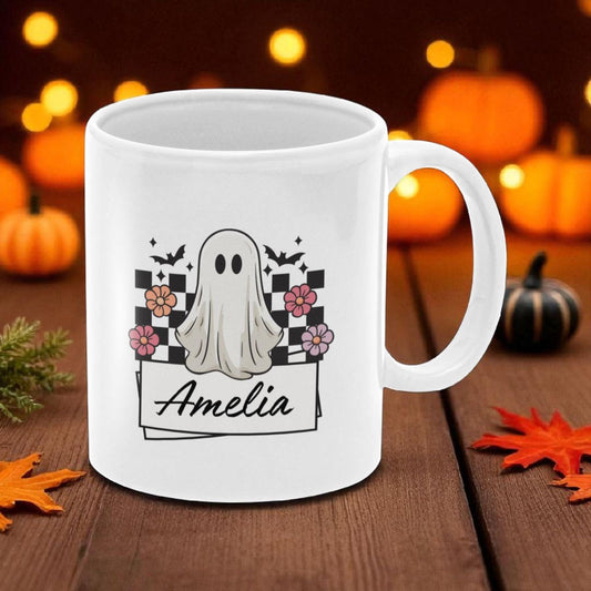 Personalized Halloween Ghost Mug: Custom Name, Ceramic or Polymer