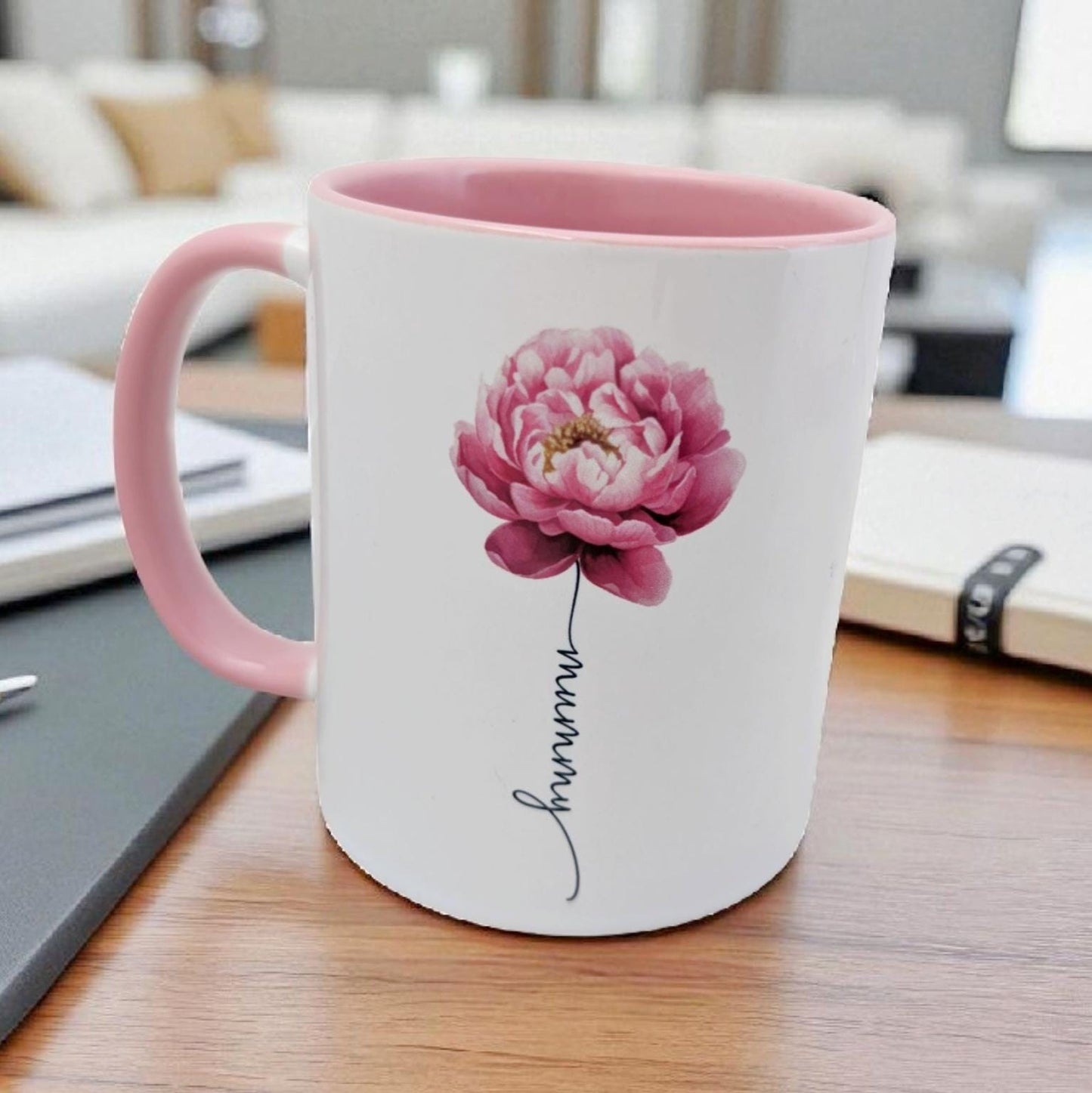 Personalised Peony Flower Mug Name Stem Gift For Her Libra Star Sign Flower November Birth Month Flower