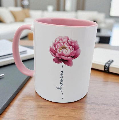 Personalised Peony Flower Mug Name Stem Gift For Her Libra Star Sign Flower November Birth Month Flower