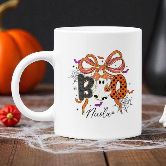 Personalized Halloween Mug: Ghost, Pumpkin, & 'Boo' Coffee Cup