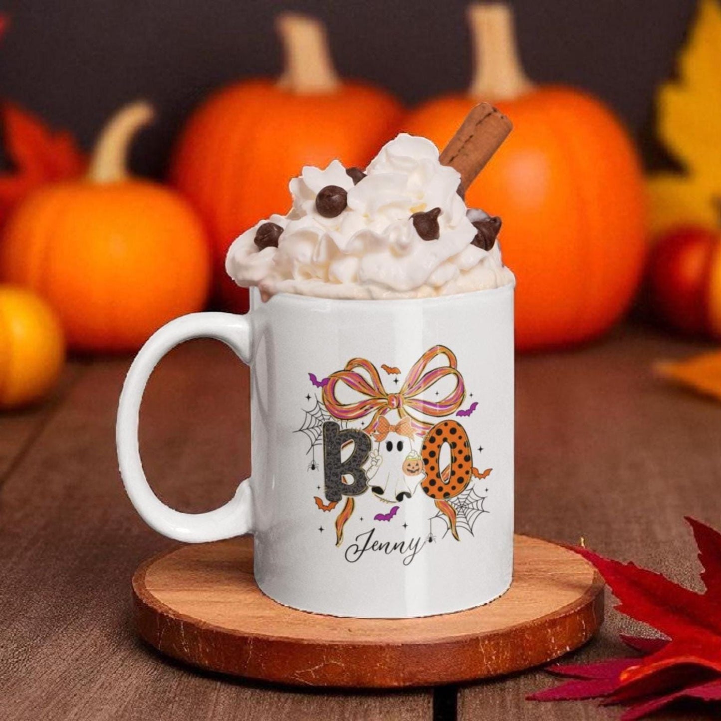 Personalized Halloween Mug: Ghost, Pumpkin, & 'Boo' Coffee Cup