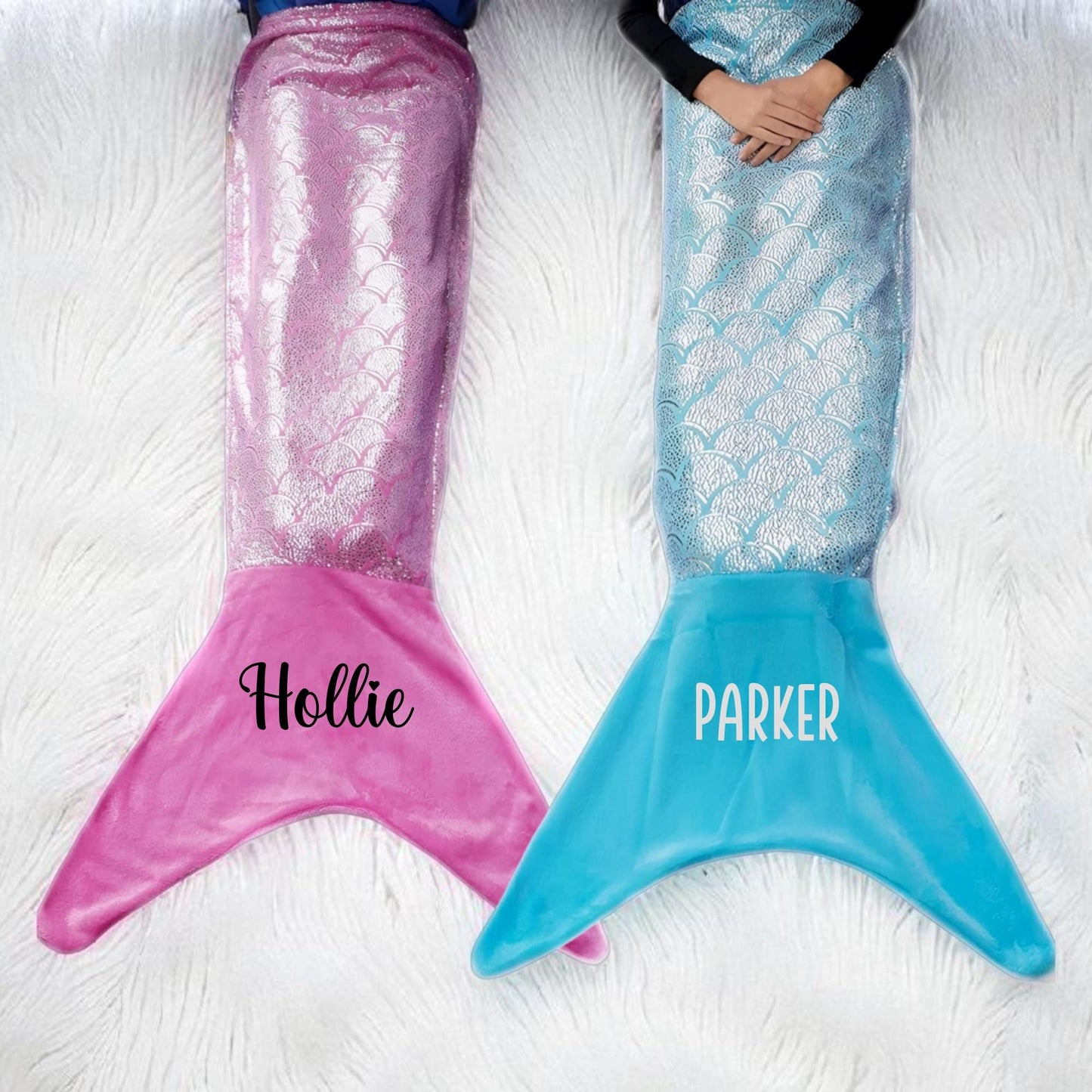 Personalised Mermaid Tail Blanket for Kids and Teens – Custom Name Blanket, Cosy Gift, Girls Boys Birthday Christmas Present - Large Size