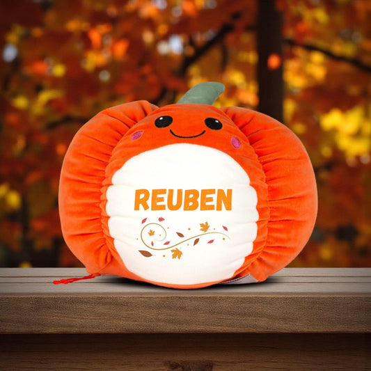 Personalised Pumpkin Plush | Custom Name Halloween Pillow | Autumn Cuddly Toy Gift | 33cm