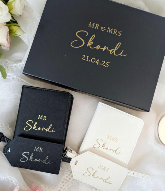 Personalised Mr & Mrs Passport and Luggage Tag Set with Gift Box