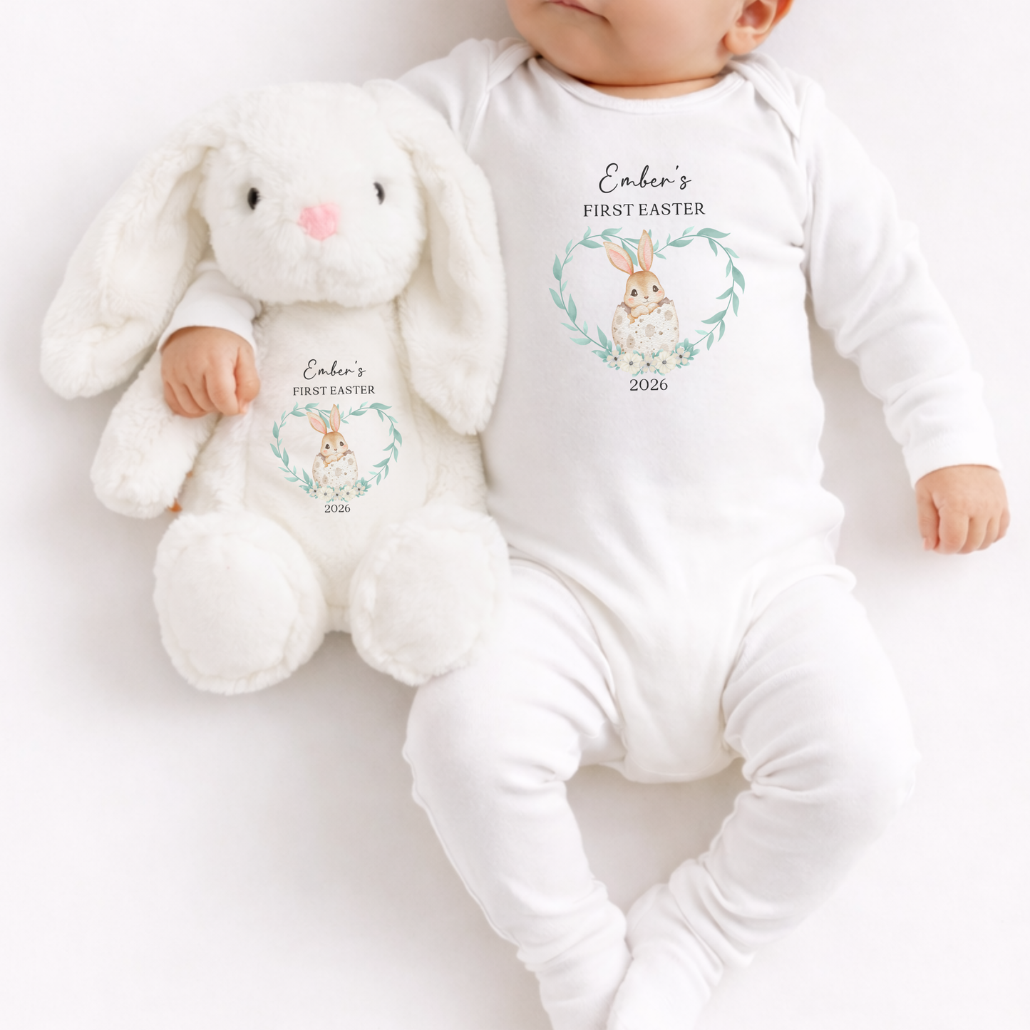 Personalised First Easter Sleepsuit & Bunny - White Rabbit