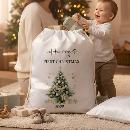 Personalised Baby's First Christmas  Santa Sack - Tree design