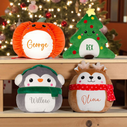 Personalised Festive Plush Squidgy Pillow - Choice of Character