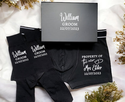 Personalised Groom Boxer Shorts and Socks set with Gift Box