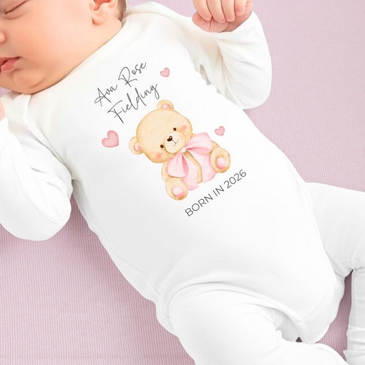 Personalised Born in 2026 Baby Sleepsuit