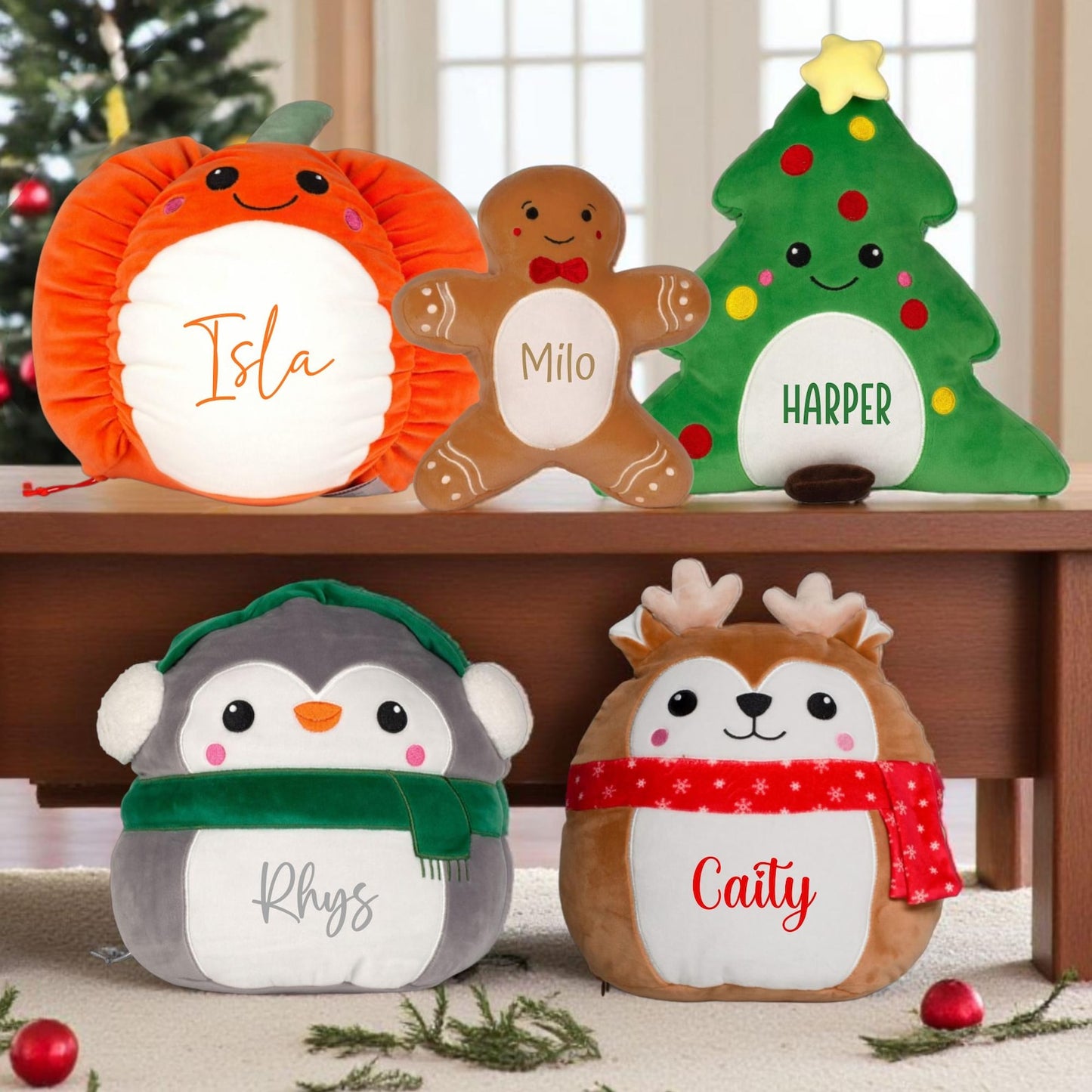 Personalised Festive Plush Squidgy Pillow - Choice of Character