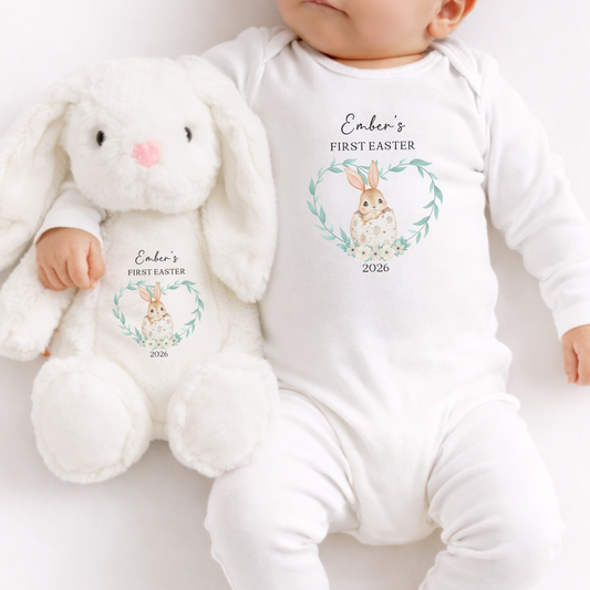 Personalised First Easter Sleepsuit & Bunny - White Rabbit