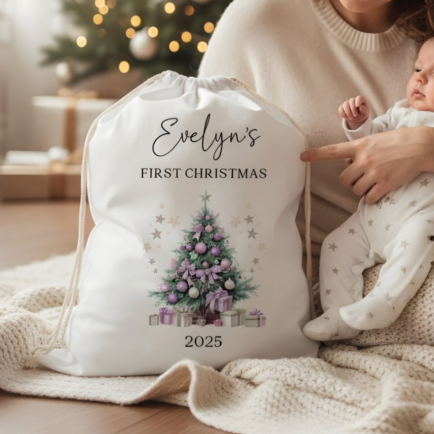 Personalised Baby's First Christmas  Santa Sack - Tree design