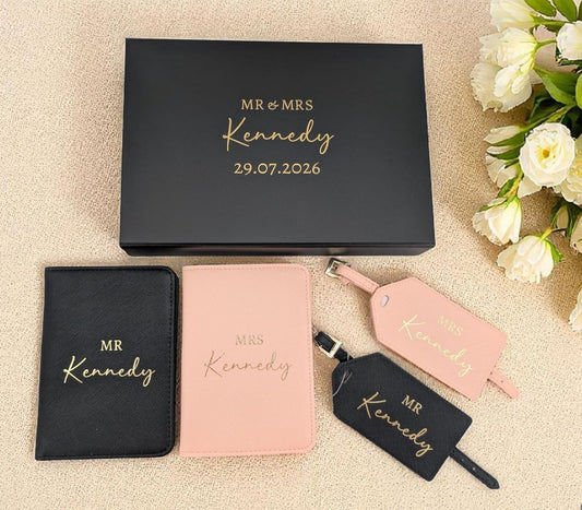 Personalised Mr & Mrs Passport and Luggage Tag Set with Gift Box