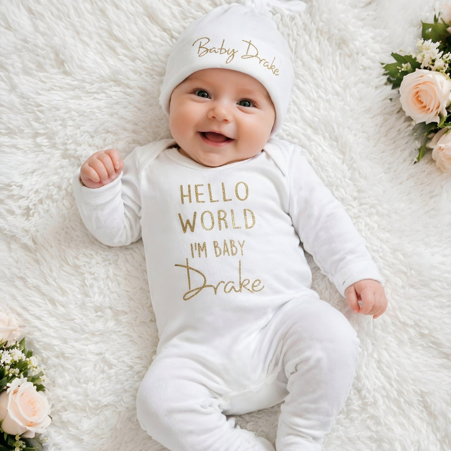 Personalised Hello World Sleepsuit and Hat