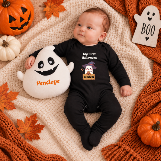 Personalised My First Halloween Sleepsuit and Ghost Plush Set