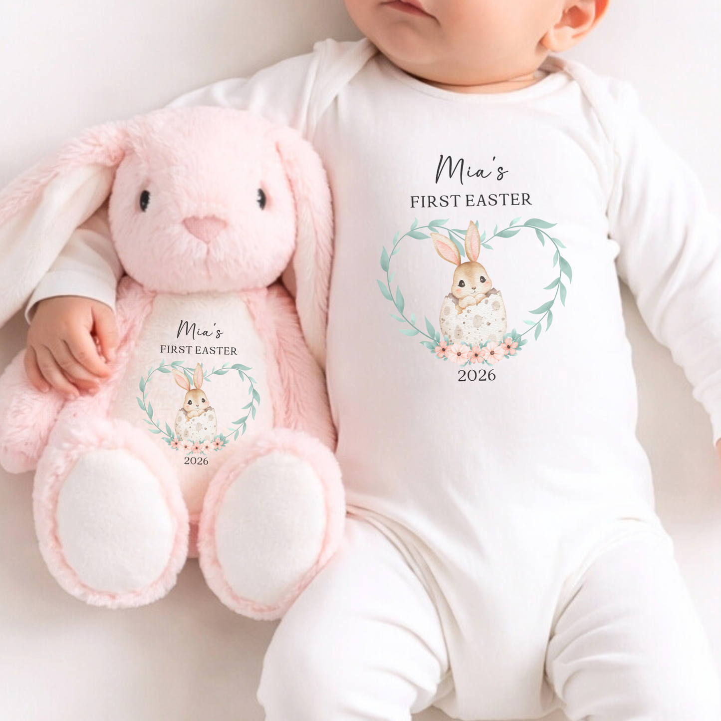 Personalised First Easter Sleepsuit & Bunny - Pink Rabbit