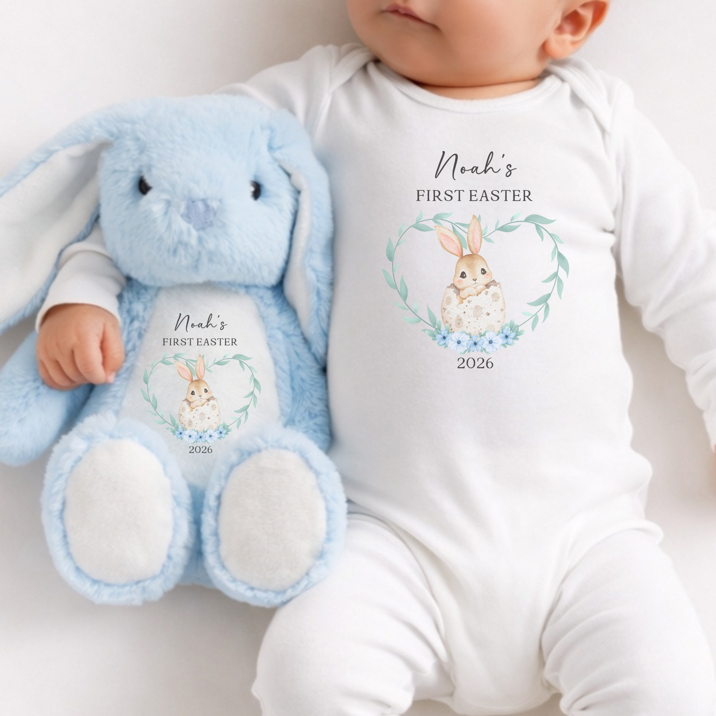 Personalised First Easter Sleepsuit & Bunny - Blue Rabbit