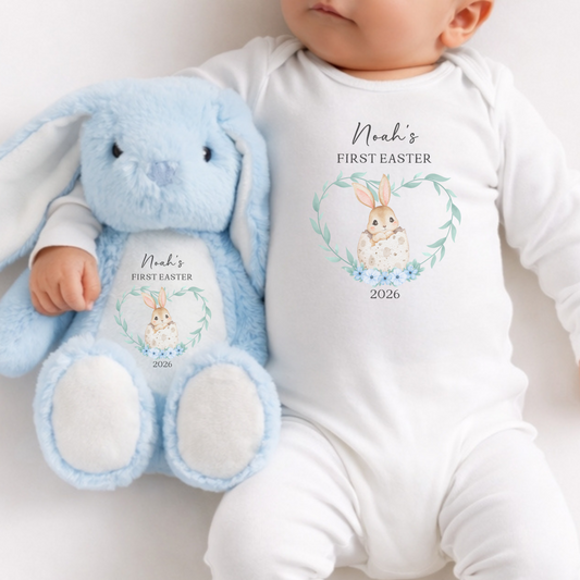 Personalised First Easter Sleepsuit & Bunny - Blue Rabbit