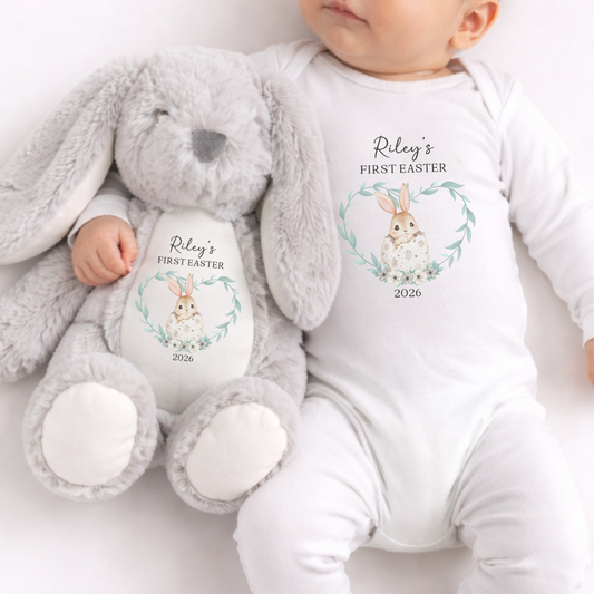 Personalised First Easter Sleepsuit & Bunny - Grey Rabbit