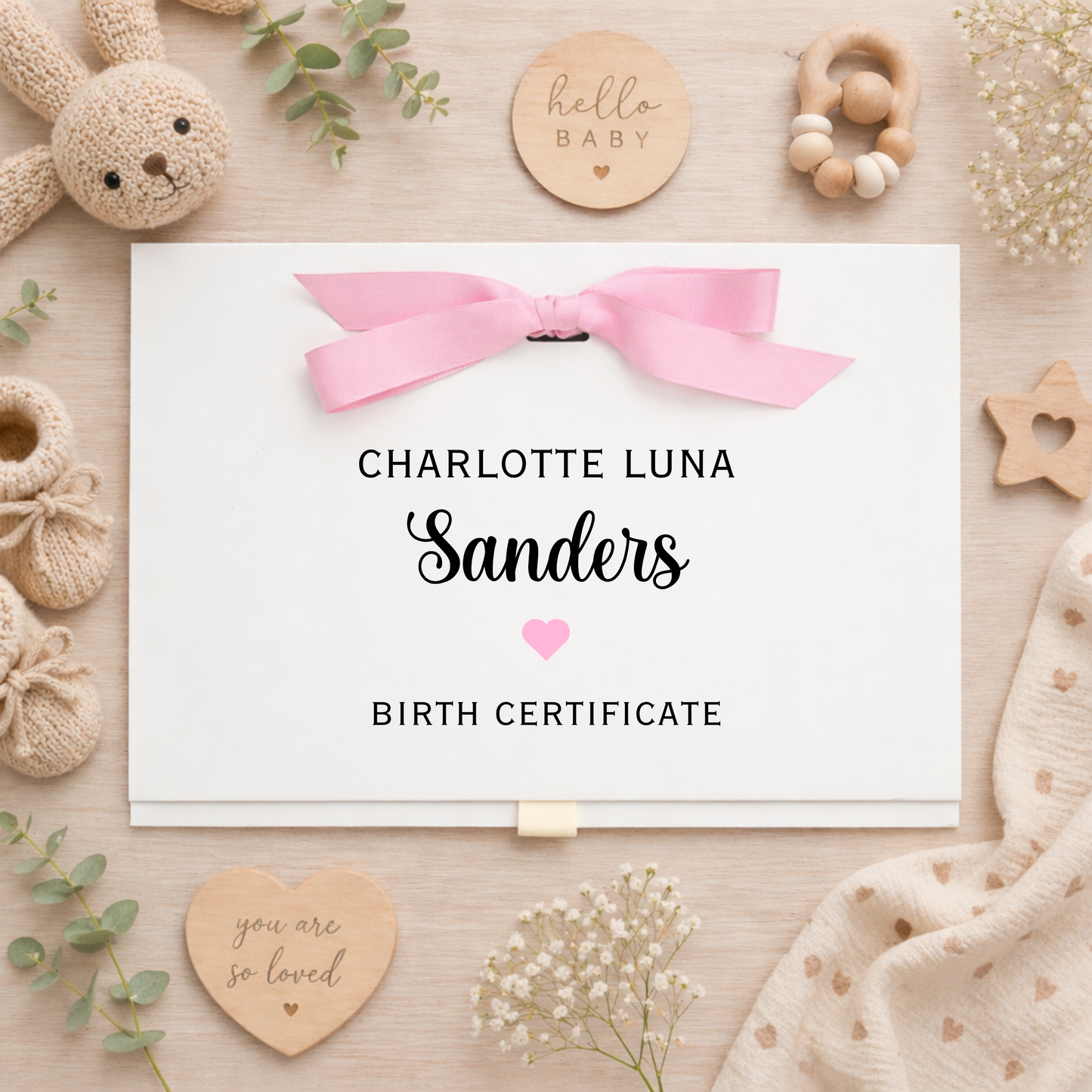 Personalised A4 Birth Certificate Folder - Pink