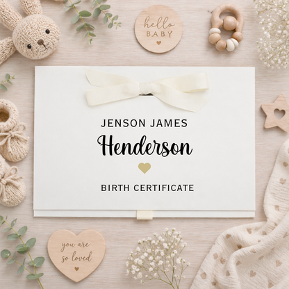 Personalised A4 Birth Certificate Folder - Ivory