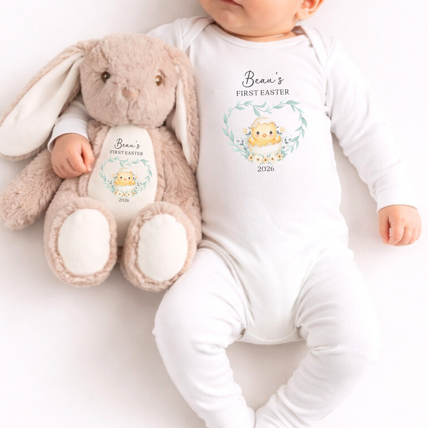 Personalised First Easter Sleepsuit & Bunny - Brown Chick