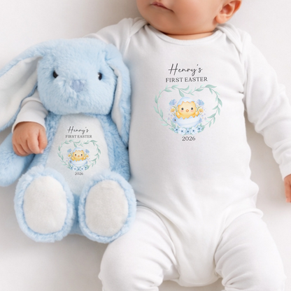 Personalised First Easter Sleepsuit & Bunny - Blue Chick