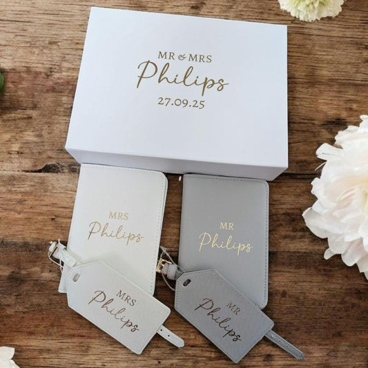 Personalised Mr & Mrs Passport and Luggage Tag Set with Gift Box