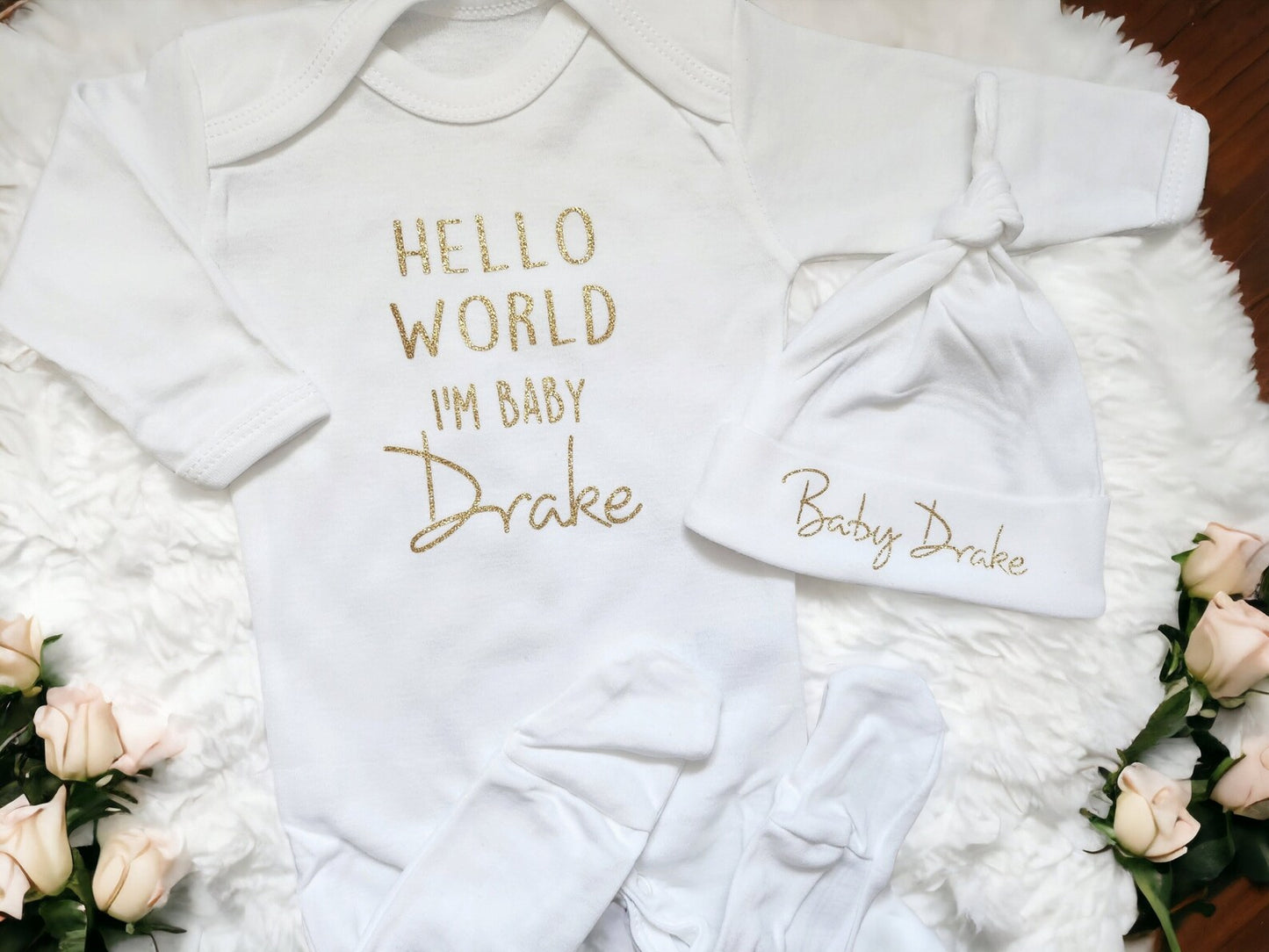 Personalised Hello World Sleepsuit and Hat